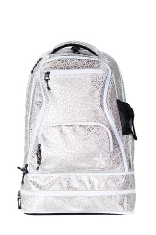 Leopard in Silver Rebel Baby Dream Bag with White Zipper
