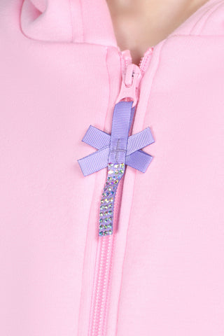 Bow Squad Zip-Up Hoodie in Chloe Pink