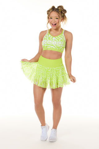 Zola Tiered Mesh Skirt In Lime