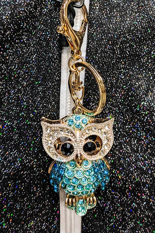 Crystal Owl Keychain in Aqua
