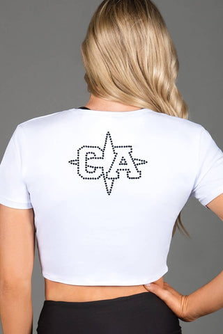 Cali Allstars Crystal Couture Tie Front Tee in White - FINAL SALE