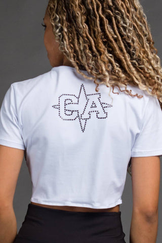 Cali Allstars Crystal Couture Tie Front Tee in White - FINAL SALE