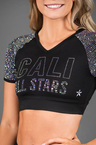 Cali Allstars Crystal Couture Cropped Tee in Black - FINAL SALE