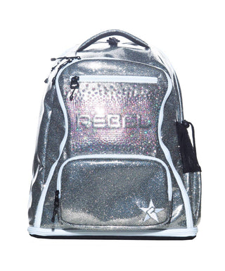 shiny silver backpack