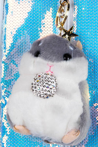Hamster with Crystal Ball Keychain in Gray