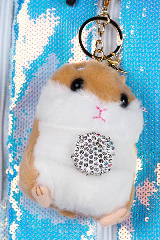 Hamster with Crystal Ball Keychain in Tan