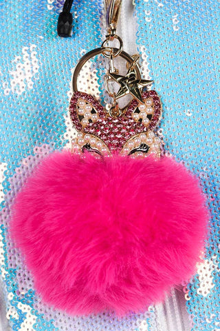 Fluff Crystal Fox Keychain in Pink