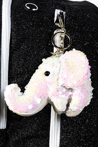 White Sequin Elephant Keychain