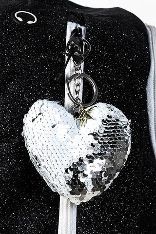 Sequin Heart Keychain in White