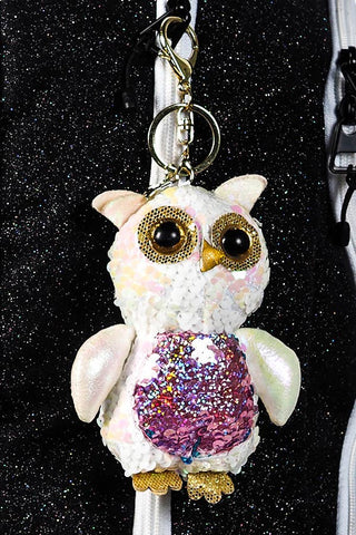 Sequin Owl Keychain in Iridescent