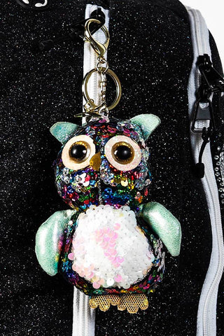 Rainbow Sequin Owl Keychain