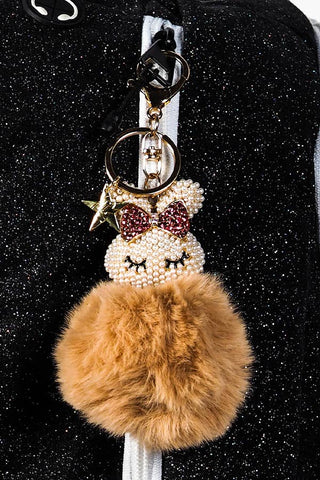 Fluff Crystal Bunny Keychain in Cream