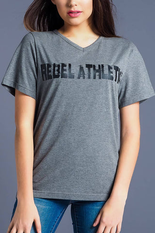 Rebel Athletic V-Neck Tee in Charcoal