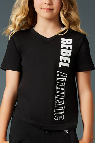 Rebel Athletic V-Neck Tee in Black