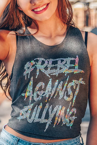 Rebel Against Bullying Twist and Tie Tank in Heather Gray