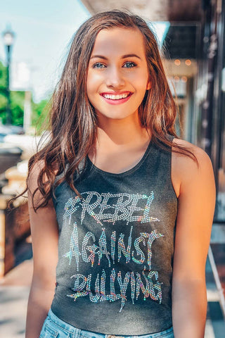 Rebel Against Bullying Twist and Tie Tank in Heather Gray
