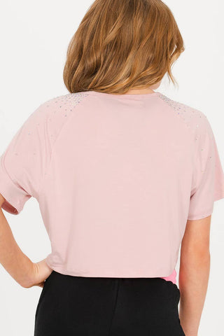 Rebel Athletic Crystaled Cropped Tee in Dusty Pink