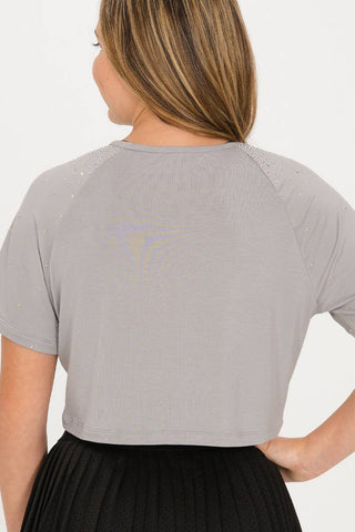 Rebel Athletic Crystaled Cropped Tee in Gray