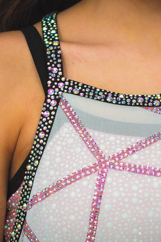 Brinley Mesh Tank with Bow with Rose Gold and Opalescent Crystal Couture - Special Order
