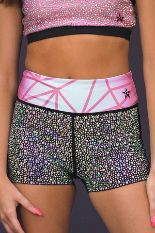 Rosie Compression Shorts in Rose Gold/Black with Opalescent Crystal Couture - Special Order