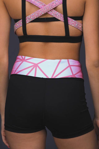 Rosie Compression Shorts in Rose Gold/Black with Opalescent Crystal Couture - Special Order