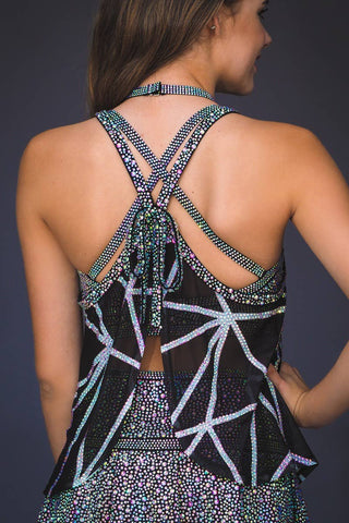 Brinley Mesh Tank with Bow with Black and Opalescent Crystal Couture