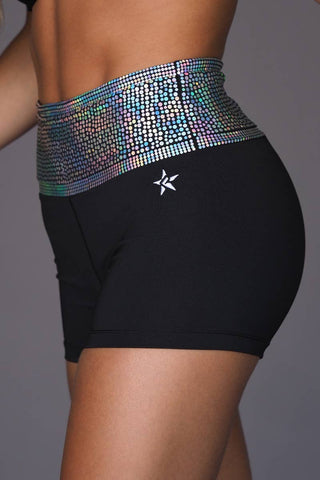 High Rise Compression Short in Spangled Waistband