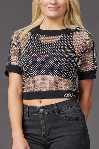 Mesh Crystal Couture Mid-Crop Top