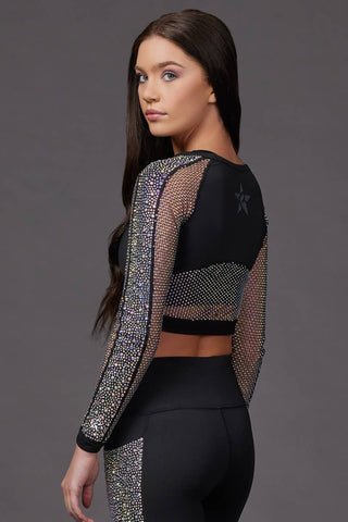 Mesh Crystal Couture Cropped Long Sleeve Top