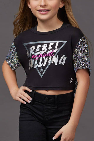 Mesh Crystal Couture Rebel Against Bullying Cropped Tee - Special Order