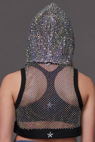 Mesh Crystal Couture Sleeveless Hoodie - Special Order