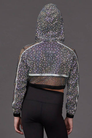 Mesh Crystal Couture Cropped Hoodie - Special Order