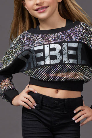 Mesh Crystal Couture Cropped Pullover