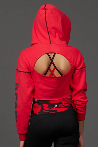 Open Back Cropped Hoodie in Red Hot