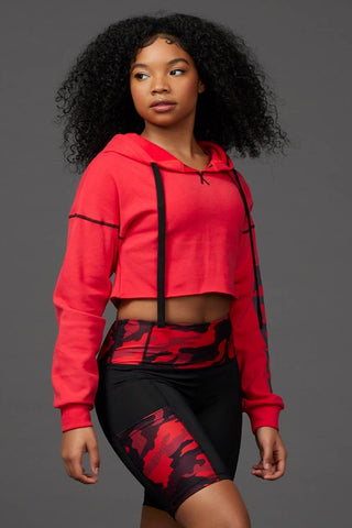 Open Back Cropped Hoodie in Red Hot