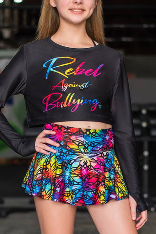 Rebel Against Bullying Cropped Long Sleeve Top in Rainbow Allure