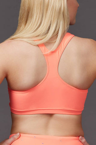 On the Go Crystal Sports Bra in Coral Crystal