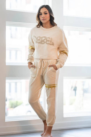 Cropped Pullover in Cream Drip