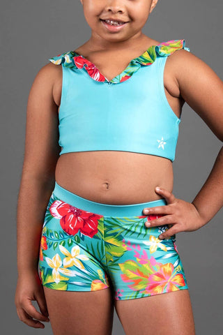 Swim and Sport Short in Turquoise Floral