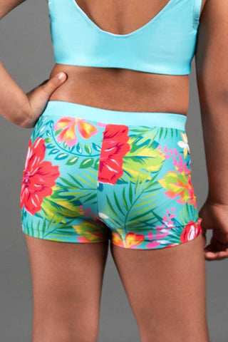Swim and Sport Short in Turquoise Floral