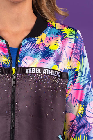 Rebel in Curacao Bomber Jacket in Neon Palms