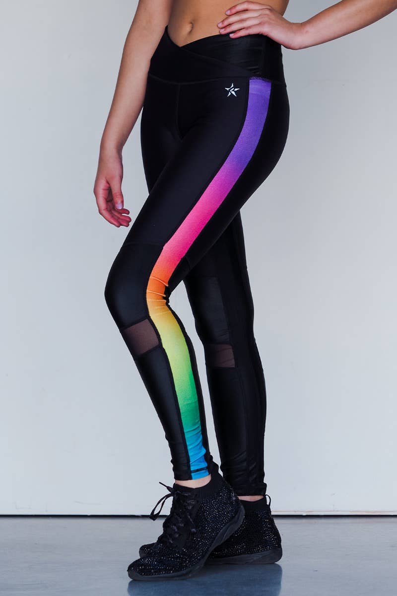 Lucas Hugh black rainbow colorful stripe print performance 7/8 Leggings  pants