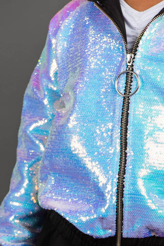 Bomber Jacket in Black Holosequin
