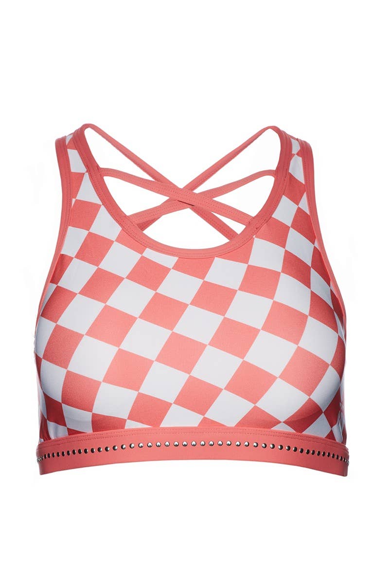 Hayden Sports Bra in Checkered Sweet Coral Discount Store ⇔ proof