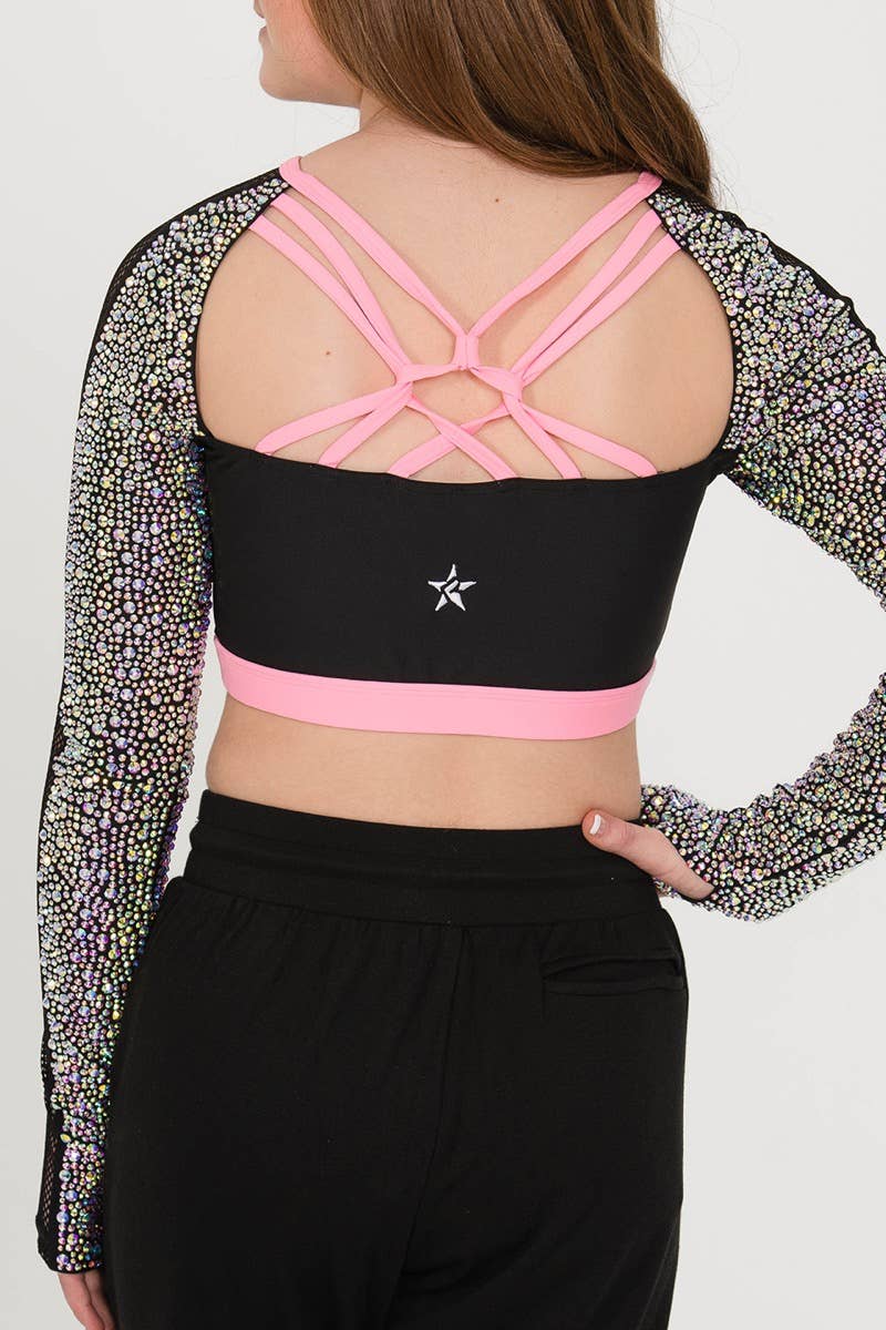 Rebel Est. 2013 Long Sleeve Sports Bra in Orchid Pink Crystal Couture –  Rebel Athletic
