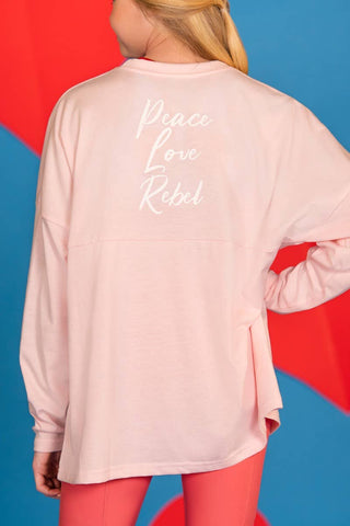 Peace Love Rebel Long Sleeve Tee in Pink - FINAL SALE