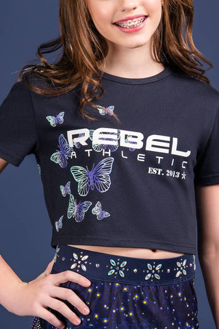 Cropped Tee in Navy Butterfly