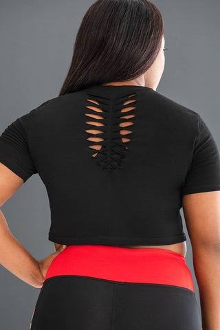 TVCC Cutout Cropped Tee in Black - FINAL SALE