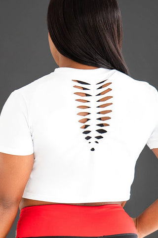 TVCC Cutout Cropped Tee in White - FINAL SALE